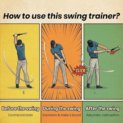 مساعد تدريب أرجوحة الجولف - مدرب بمقبض قابل للسحب مع تعليقات النقر، محمول ويستعمل باليد اليمنى، مثالي للمبتدئين في الاستخدام الداخلي/الخارجي، للمبتدئين في لعبة Golf Sure Stance in Kuwait
