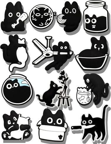 13PCS Black Cat Shoe Charms, Funny Cute Animal Shoe Decorations & Adults, Unisex Party Accessories, Birthday, Halloween & Xmas Gifts in Saudi Arabia