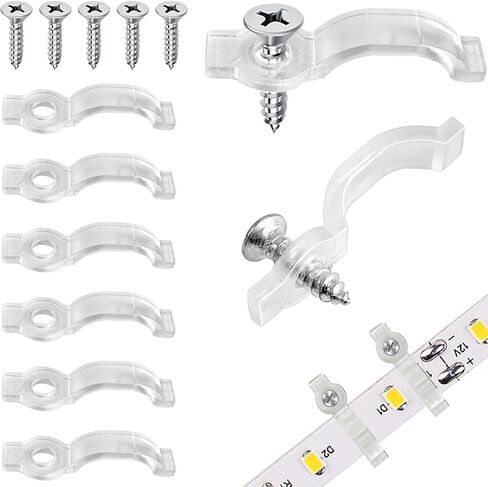 100 Pack Strip Light Mounting Brackets, Transparent Fixing Clips with 100 Screws, One-Side Fixing, Light Strip Clips for Outdoor, for 10mm Wide Waterproof Light Strip in Kuwait