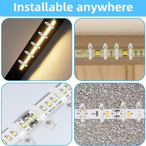 100 Pack Strip Light Mounting Brackets, Transparent Fixing Clips with 100 Screws, One-Side Fixing, Light Strip Clips for Outdoor, for 10mm Wide Waterproof Light Strip in Kuwait