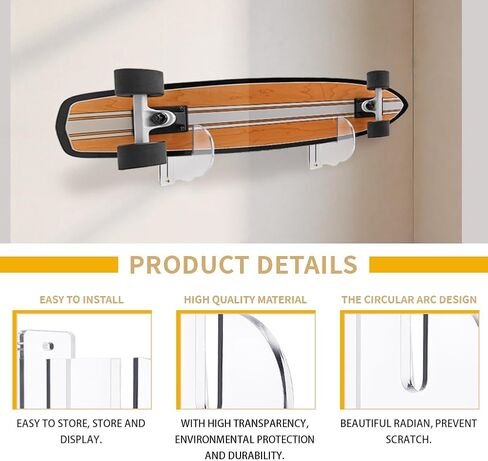 1 Pair Skateboard Wall Mount Acrylic Horizontal Storage Holder Longboard Skateboards Display Rack for Organize Snowboards Collectibles Wands Swords (Transparent) in Saudi Arabia