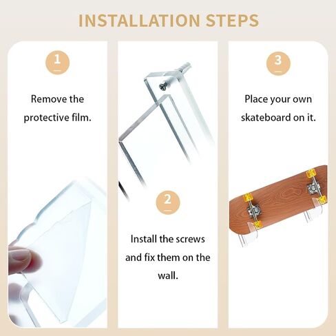 1 Pair Skateboard Wall Mount Acrylic Horizontal Storage Holder Longboard Skateboards Display Rack for Organize Snowboards Collectibles Wands Swords (Transparent) in Saudi Arabia