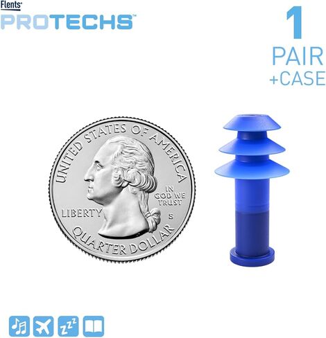 Flents PressureEase Earplugs Designed for Flying, Airplane Pressure Ear Plugs for Ear Pain Relief, 26dB NRR, Soft Comfort Flange, Travel Essential for Takeoff & Landing, 1 Pair + Case, Blue in Kuwait
