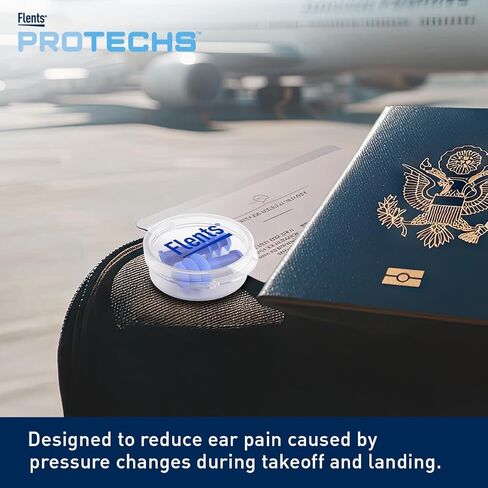 Flents PressureEase Earplugs Designed for Flying, Airplane Pressure Ear Plugs for Ear Pain Relief, 26dB NRR, Soft Comfort Flange, Travel Essential for Takeoff & Landing, 1 Pair + Case, Blue in Kuwait