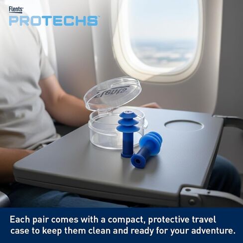 Flents PressureEase Earplugs Designed for Flying, Airplane Pressure Ear Plugs for Ear Pain Relief, 26dB NRR, Soft Comfort Flange, Travel Essential for Takeoff & Landing, 1 Pair + Case, Blue in Kuwait