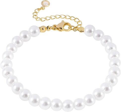 سوار اللؤلؤ - أساور الكمثرى المملوءة بالذهب عيار 14 قيراط للنساء 6.5 بوصة + 2 بوصة in Kuwait