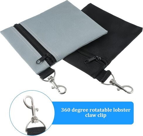 2 Pack Golf Ball Bag, Golf Tee Bag Pouch 6.7" x 5.5" Zippered Pouch with Metal Lobster Clip, Waterproof Golfs Accessories Organizer for Tees Balls, Valuables Holder, Men Women​ (Black, Gray) in Saudi Arabia