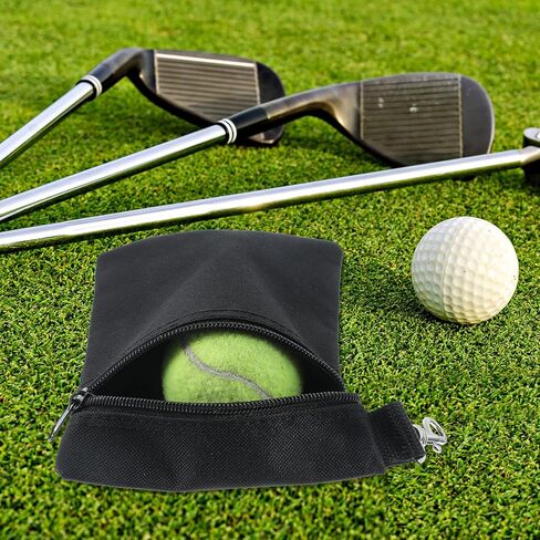 2 Pack Golf Ball Bag, Golf Tee Bag Pouch 6.7" x 5.5" Zippered Pouch with Metal Lobster Clip, Waterproof Golfs Accessories Organizer for Tees Balls, Valuables Holder, Men Women​ (Black, Gray) in Saudi Arabia