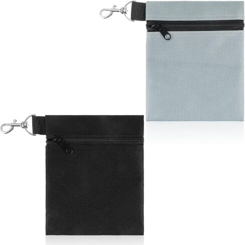2 Pack Golf Ball Bag, Golf Tee Bag Pouch 6.7" x 5.5" Zippered Pouch with Metal Lobster Clip, Waterproof Golfs Accessories Organizer for Tees Balls, Valuables Holder, Men Women​ (Black, Gray) in Saudi Arabia