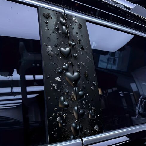 Black Car B-Pillar Protective Film, Waterproof Heart Pattern Stickers, Universal Fit, Scratch-Resistant Automotive Decals in Kuwait