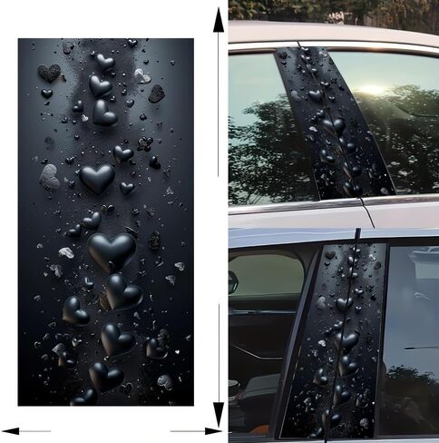Black Car B-Pillar Protective Film, Waterproof Heart Pattern Stickers, Universal Fit, Scratch-Resistant Automotive Decals in Kuwait