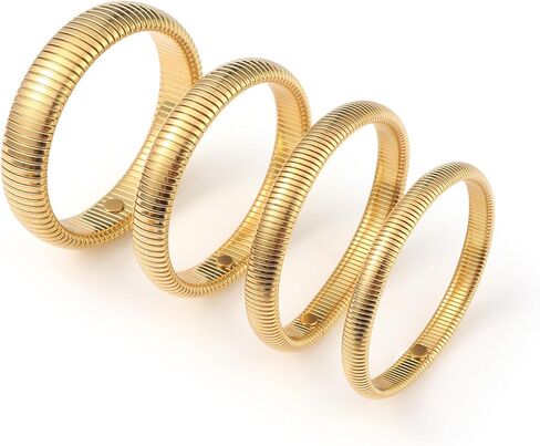 Giovanchi 18K Gold Plated Bangles for Women Set of 4 Chunky Stretch Bangles Bracelets Stainless Steel Bracelets Flexible Wide Stack Bracelets for Women in Kuwait