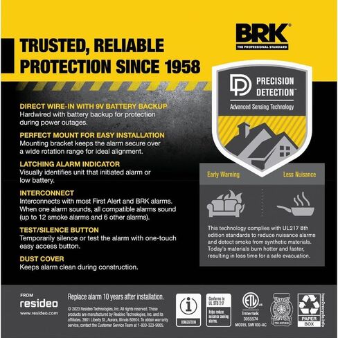 جهاز إنذار الدخان المتصل بأسلاك صلبة SMI100-AC مع بطارية احتياطية، in Kuwait