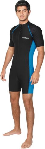 Men Sun Protective Sunsuit Full Body Swimsuit Short Sleeves UPF50+ Black Blue in Saudi Arabia