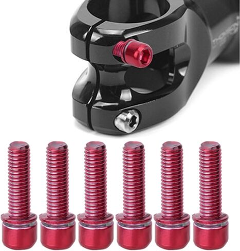 6 قطع من مسامير جذع الدراجة، برغي جذع الدراجة الفولاذي M5x18 مم، مسمار سداسي لجذع الدراجة الأنيق مقاس 0.7 بوصة، أجزاء مقود التوجيه مع فاصل لمعدات تثبيت الدراجة على الطرق الجبلية، أحمر in Kuwait