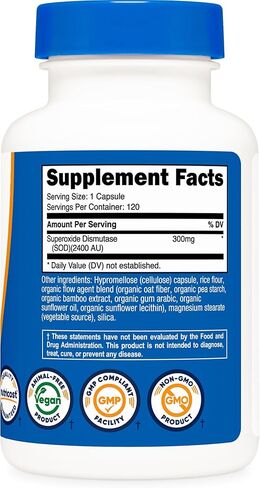 نوتريكوست S.O.D. مكمل 300 مجم (2400 وحدة استرالية) لكل وجبة، 120 كبسولة لـ 120 حصة لكل زجاجة - سوبر أكسيد ديسموتاز، نباتي، خالي من الكائنات المعدلة وراثيًا، خالي من الغلوتين in Kuwait
