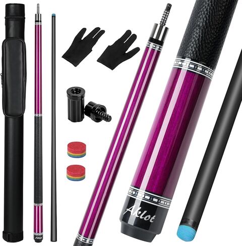 AKLOT Carbon Fiber Pool Cue Stick, 58", 19oz, Low Deflection Pro Billiard Stick, 12.5mm Tip, Maple Butt & Buffalo Leather Grip Weight Adjustment, Pool Cue Kit with Case,Tips in Kuwait