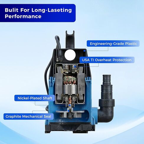 Sump Pump 1/2 HP 2370GPH Submersible Water Pump Thermoplastic Portable Utility Pump High Flow Water Removal for Swimming Pool Garden Pond Basement Window Wells in Saudi Arabia