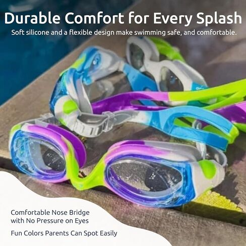 Oceanic Kids Swim Goggles 3 Pack, Youth Swimming Goggles Ages 4-14, Anti-Fog & UV 400, Leak-Proof Soft Silicone Seal, Wide-View Lenses, Easy-Adjust Side Buckles in Saudi Arabia