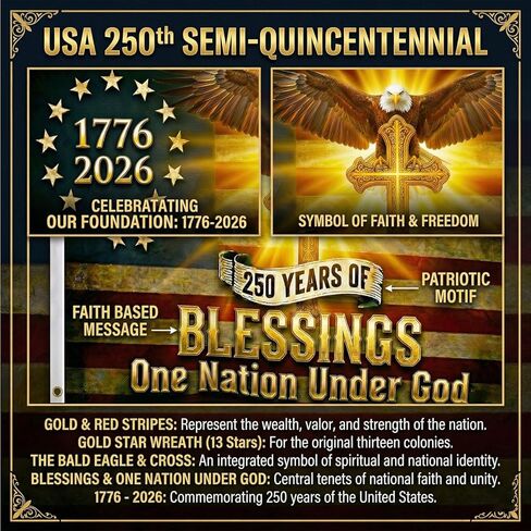 250 Anniversary USA Flag, Double Sided 3-Ply 3x5 FT Patriotic 1776-2026 USA Flag, Outdoor Banner, One Nation Under God, 250th Anniversary Celebration Decor for 4th of July Decorations (Black) in Saudi Arabia