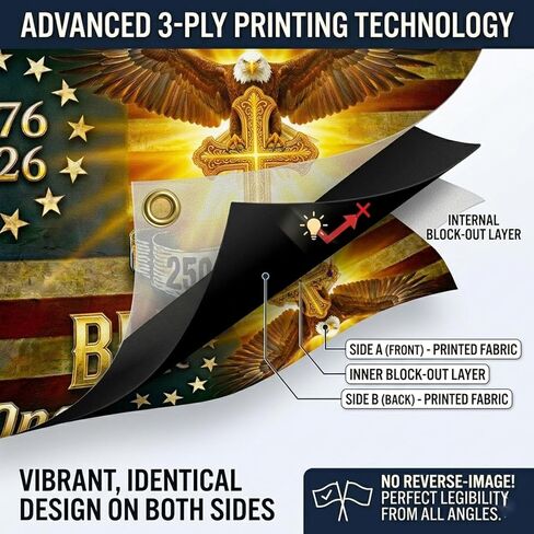 250 Anniversary USA Flag, Double Sided 3-Ply 3x5 FT Patriotic 1776-2026 USA Flag, Outdoor Banner, One Nation Under God, 250th Anniversary Celebration Decor for 4th of July Decorations (Black) in Saudi Arabia