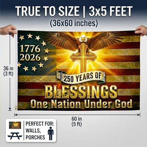 250 Anniversary USA Flag, Double Sided 3-Ply 3x5 FT Patriotic 1776-2026 USA Flag, Outdoor Banner, One Nation Under God, 250th Anniversary Celebration Decor for 4th of July Decorations (Black) in Saudi Arabia