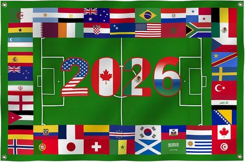 2026 World Football Soccer Flag 3X5FT, 48 Countries Flags, Showcase Decorations Football Supporters Banner,Soccer Merchandise Accessories,Great Soccer Fans Gifts, Vivid Color and Fade Proof,Canvas Header and Double Stitched with Brass Grommets, Indoor, Ou in Saudi Arabia