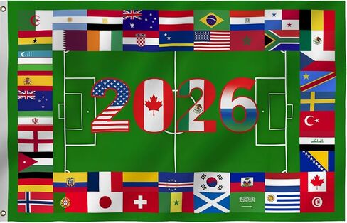 2026 World Football Soccer Flag 3X5FT, 48 Countries Flags, Showcase Decorations Football Supporters Banner,Soccer Merchandise Accessories,Great Soccer Fans Gifts, Vivid Color and Fade Proof,Canvas Header and Double Stitched with Brass Grommets, Indoor, Ou in Saudi Arabia