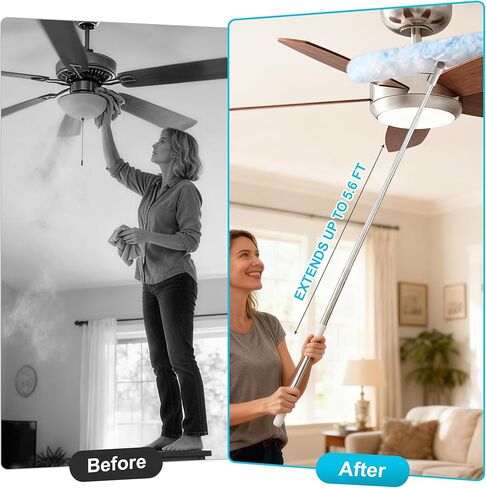 مقبض منفضة JOYMOOP قابل للتمديد بطول 6 أقدام مع 24 عبوة ثقيلة، متوافق مع عبوات منفضة سويفر، وسادات غبار من الألياف الدقيقة للاستعمال مرة واحدة لتنظيف المنزل، والسقف، والمروحة، والنوافذ، والمناطق التي يصعب الوصول إليها in Kuwait