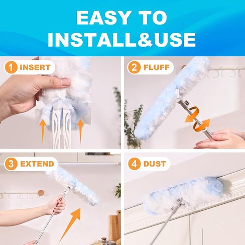مقبض منفضة JOYMOOP قابل للتمديد بطول 6 أقدام مع 24 عبوة ثقيلة، متوافق مع عبوات منفضة سويفر، وسادات غبار من الألياف الدقيقة للاستعمال مرة واحدة لتنظيف المنزل، والسقف، والمروحة، والنوافذ، والمناطق التي يصعب الوصول إليها in Kuwait