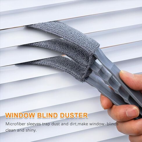 Microfiber Feather Duster, Window Blind Duster Brush, Blind Cleaner Tools for Window Blinds, Air Conditioner Vents, Fans, Car Vents - 1 Brush with 4 Microfiber Sleeves in Kuwait