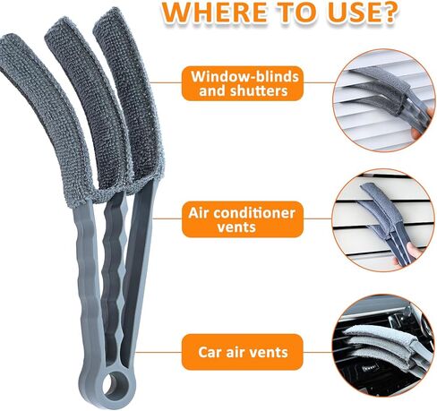 Microfiber Feather Duster, Window Blind Duster Brush, Blind Cleaner Tools for Window Blinds, Air Conditioner Vents, Fans, Car Vents - 1 Brush with 4 Microfiber Sleeves in Kuwait