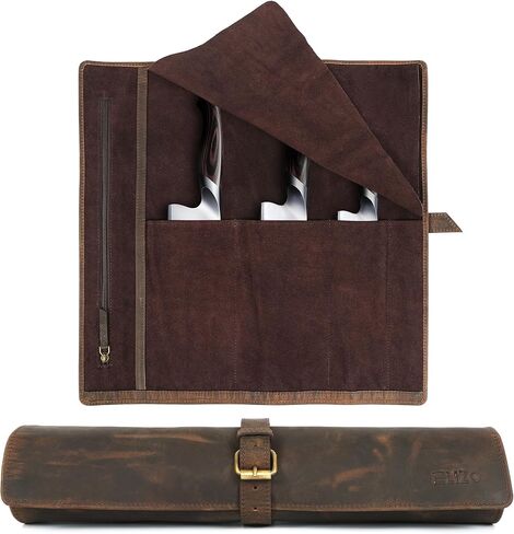 ELIZO الجلود سكين لفة سكين الشيف حقيبة سكاكين الشيف المهنية لفة حقيبة السفر تخزين حمل حالة التفاف حامل غمد المطبخ الناقل حماة كم أداة الطهاة هدية أشيب in Kuwait