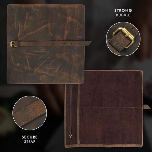 ELIZO الجلود سكين لفة سكين الشيف حقيبة سكاكين الشيف المهنية لفة حقيبة السفر تخزين حمل حالة التفاف حامل غمد المطبخ الناقل حماة كم أداة الطهاة هدية أشيب in Kuwait