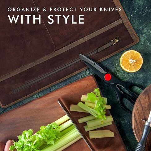 ELIZO الجلود سكين لفة سكين الشيف حقيبة سكاكين الشيف المهنية لفة حقيبة السفر تخزين حمل حالة التفاف حامل غمد المطبخ الناقل حماة كم أداة الطهاة هدية أشيب in Kuwait