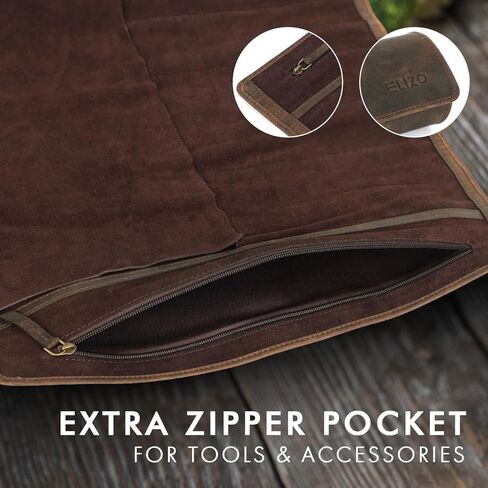 ELIZO الجلود سكين لفة سكين الشيف حقيبة سكاكين الشيف المهنية لفة حقيبة السفر تخزين حمل حالة التفاف حامل غمد المطبخ الناقل حماة كم أداة الطهاة هدية أشيب in Kuwait