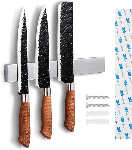 حامل سكاكين مغناطيسي 8 بوصة للجدار بدون مثقاب - شريط سكين مغناطيسي من الفولاذ المقاوم للصدأ مع نوع 3M، حامل شريط سكين مغناطيسي لأدوات المطبخ وتخزين الأدوات، أساسيات مستلزمات الفن in Kuwait