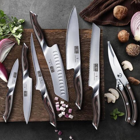 HOSHANHO 8-Piece Kitchen Knife Set, Japanese High Carbon Super Steel Knife Sets with Block, Professional Ultra Sharp Chef Knife Set with Scissors in Saudi Arabia