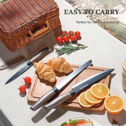 Astercook 13-Piece Kitchen Knife Set with Black Anti-Rust Coating, Dishwasher Safe, Stainless Steel Chef Knives Set with 6 Blade Guards, Wood Grain Handle, Perfect Holiday & Housewarming Gifts in Kuwait