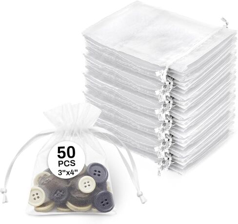 Sukh 50 White Orgricza Bags 3''x4 '' - ursgricsa sachet المجوهرات الهدية لصالح الأكياس الشبكية الشبكية in Kuwait