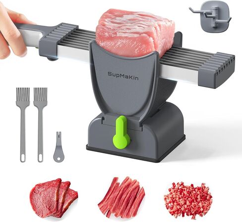 SupMaKin Fresh Meat Slicer, Thickness Adjustable 2 or 4 mm, 17 IN 1 Stainless Steel Manual Meat Cutter, Cleaver Kitchen Knife, Jerky Slicer Suit for Chicken Breast Beef Pork (Gray) in Saudi Arabia