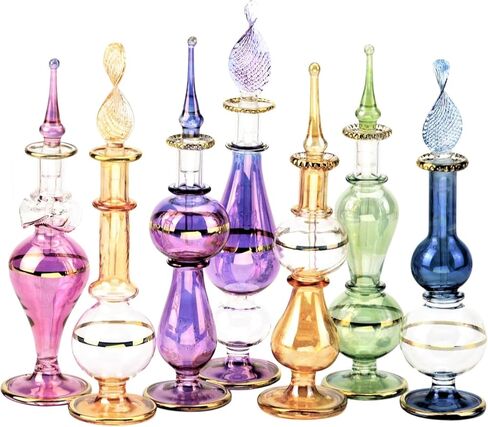 Egyptian Perfume Bottles Set Of 6 Size 4" mouth-blown with handmade golden Egyptian decoration for Perfumes & Essential Oils. in Saudi Arabia
