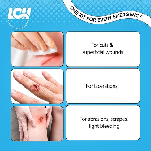 طقم شرائط إغلاق الجروح مكون من 43 قطعة - ضمادات الفراشة، نوعان من ضمادات الخياطة ذات السحاب، وسادات الشاش، ضمادات البولي يوريثان، مسحات الكحول والقطن - طقم إغلاق الجروح في حالات الطوارئ للجروح والتمزقات والسحجات in Kuwait