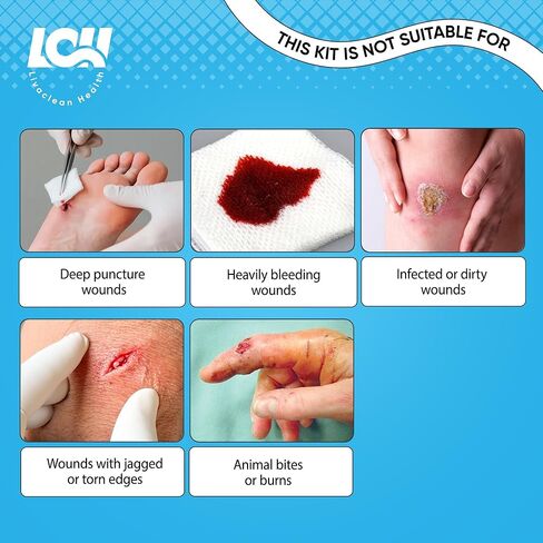 طقم شرائط إغلاق الجروح مكون من 43 قطعة - ضمادات الفراشة، نوعان من ضمادات الخياطة ذات السحاب، وسادات الشاش، ضمادات البولي يوريثان، مسحات الكحول والقطن - طقم إغلاق الجروح في حالات الطوارئ للجروح والتمزقات والسحجات in Kuwait