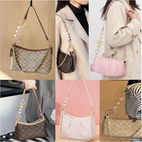 4pcs حقيبة موسعة سلسلة محفظة الذهب حزام الاستبدال crossbody لاكسسوارات حقيبة النساء ، حقائب اليد الفتاة سحر محفظة قابلة للتعديل تصنيع لوازم (لؤلؤة ، شريط القوس ، القلب ، القمر) in Saudi Arabia