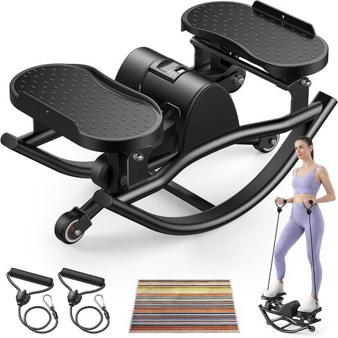 جهاز روك ستيبر، جهاز هزاز من الجانب إلى الجانب للتمرين في المنزل، جهاز ستيبر جانبي منخفض التأثير مع أشرطة مقاومة وشاشة LCD لتوازن تمرين الجسم بالكامل، جهاز اللياقة البدنية in Kuwait