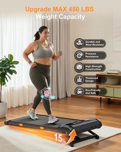 Walking Pad Treadmill with Auto Incline 15% 12-Level & Speaker, 3 in 1 Under Desk Treadmill, Walking Pad 450lbs Capacity RGB UI Screen, 3.5HP Quiet Portable Desk Treadmills for Home, APP & Remote in Saudi Arabia