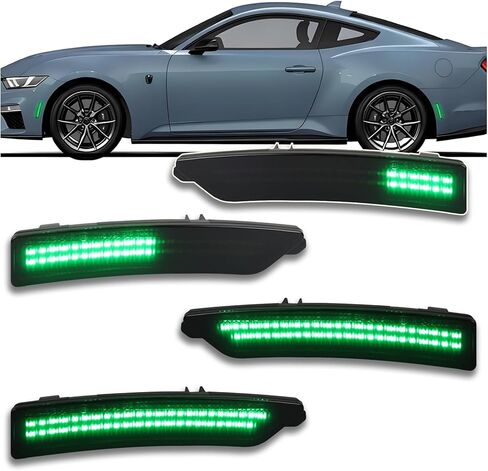 طقم إضاءة للعلامة الجانبية LED للدخان لسيارة فورد موستانج 2024-2025 (EcoBoost/GT/Dark Horse) - إشارات الانعطاف المتسلسلة الديناميكية | وردي/أرجواني أمامي وخلفي | التوصيل والتشغيل 4 قطع Direct Fit (نمط وردي) in Kuwait