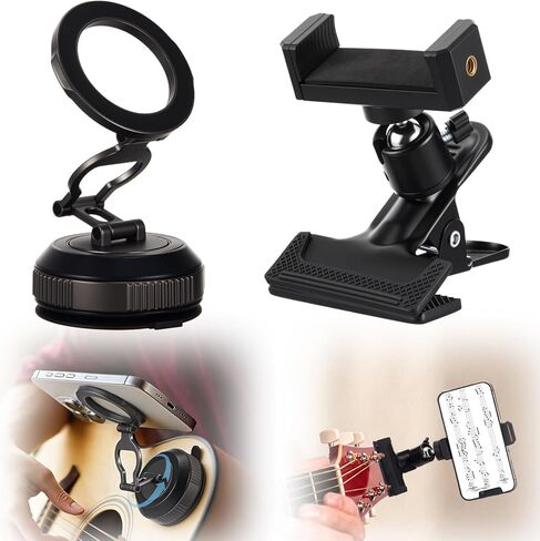 Relaxweex 2 Pcs Guitar Phone Holder and Guitar Head Phone Mount Set, Upgraded Vacuum Suction Cup, Valentine Gifts, Holder for Video Recording Online Teaching, Compatible with Phones 6.4-9.5 cm Wide in Saudi Arabia