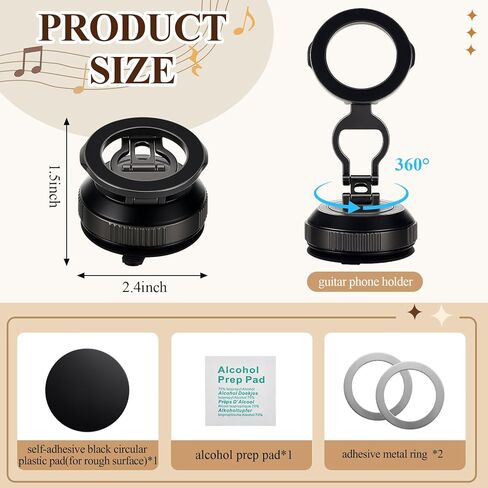 Relaxweex 2 Pcs Guitar Phone Holder and Guitar Head Phone Mount Set, Upgraded Vacuum Suction Cup, Valentine Gifts, Holder for Video Recording Online Teaching, Compatible with Phones 6.4-9.5 cm Wide in Saudi Arabia
